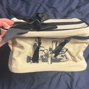 Striped Makeup Bag with Bow